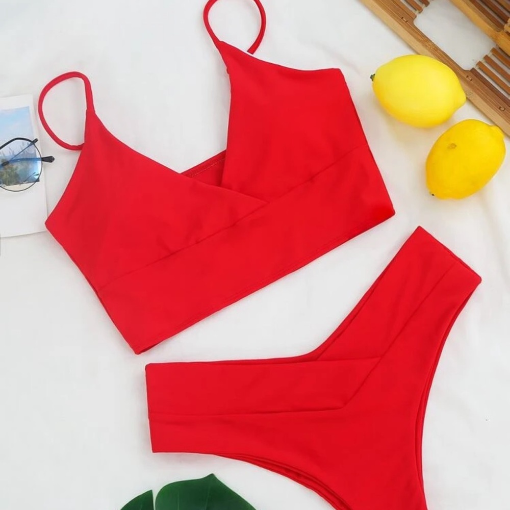 Red Two Piece Surplice Neck